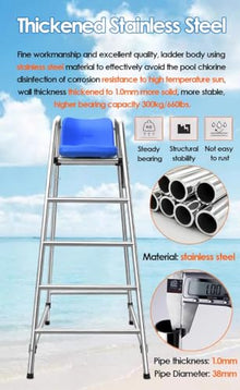 Tennis Volleyball Referee Chair Stand, 120 150 180 cm High Stainless Steel Lifeguard Chair for Pools Patio Lake Beach, Outdoor Extra Tall Life Guard Deck Chairs/Bar Stool w/Comfortable Seat(180cm/71in