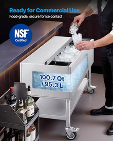 VEVOR Commercial Ice Bin, 100.7 Qt Max Capacity, 36 x 19 x 35 Inch Stainless Steel Ice Chest with Sliding Lid and Bottle Holders, Cooler Cart Cocktail Unit for Bar Restaurant Pub, NSF Certified