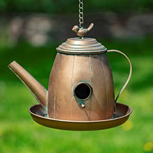 Hanging Metal Teapot Birdhouse/Feeder Decor (Set of All 6 (1 of Each), Copper Color)