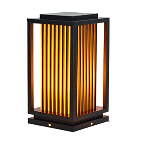 VELLOW Outdoor Post Lights,Square E27 External Pedestal Lamp,1 Pack Gate Bollard Pillar Light,Sand Textured Black With Imitation Marble Lampshade,Decorations Landscape Lighting For Patio Porch Railing