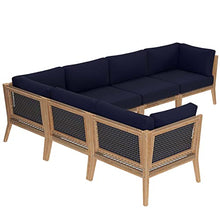 Modway Clearwater Outdoor Patio Teak Wood 6-Piece Sectional Sofa in Gray Navy