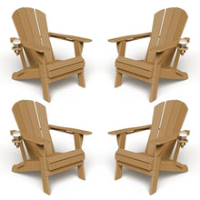 Kingdura Foldable Adirondack Chair, Portable HDPE All Weather Resistant Outdoor Patio Chairs, Wooden Textured with Cup Holder, 380LBS Capacity for Poolside, Backyard, Deck, Fire Pit (Brown)