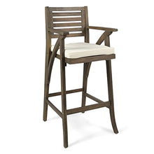 Christopher Knight Home Hermosa Outdoor Acacia Wood Barstool (Set of 4), Grey with Cream Cushion