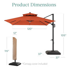 Best Choice Products 10x10ft Cantilever Patio Umbrella w/Base Included, Solar LED Lights 360 Rotation Large Offset Hanging Outdoor Shade for Deck Pool Backyard w/Stand – Rust