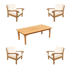 WholesaleTeak Napa 5 Pc Lounge Chair Set: 4 Lounge Chairs & Coffee Table with Sunbrella Cushions in Fabric #5404 Canvas Natural #12NP5