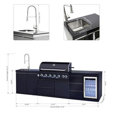 Modular Stainless Steel Outdoor Kitchen Island,All-in-One BBQ Grill Station with Sink,Storage Drawers, Side Prep Counter (114 IN Black Sink Fridge, 114", Propane Gas Grill)