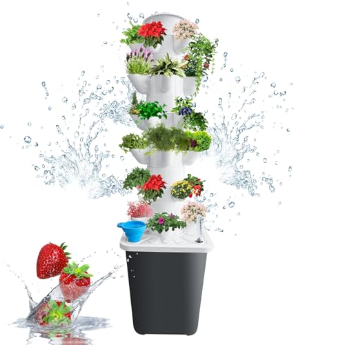 LGEXRCH Hydroponics Tower Indoor Growing System 30-Plant Vertical Garden Planter Indoor Smart Garden Kit with Pump and Movable Water Tank Vegetable Plant Gift for Gardening Lover (bb)
