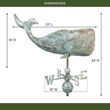 Good Directions 37" Whale Weathervane, Blue Verde Copper, Nautical, Patina