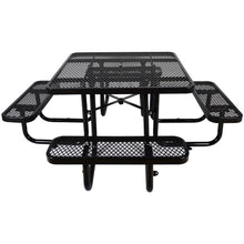 callmego Heavy-Duty Outdoor Steel Picnic Table with Umbrella Hole for Backyard, Patio, and Commercial Use (Black + Carbon Steel)