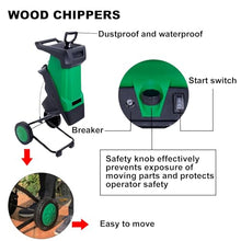 XygZythror Automatic Electric Wood Chipper Shredder, 2400w Electric Wood Leaf Shredder Chipper Mulcher, with 50l Collection Bag, for Lawn and Garden Use Yellow
