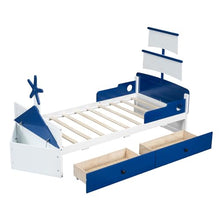 Bellemave Twin Size Boat-Shaped Kids Bed with Storage Drawers Blue