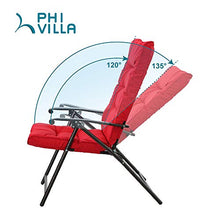 PHI VILLA 3 PCS Patio Bistro Set Outdoor Furniture Folding Chairs Set with Red Cushions, 2 Adjustable Reclining Chairs & 1 Tempered Glass Coffee Table