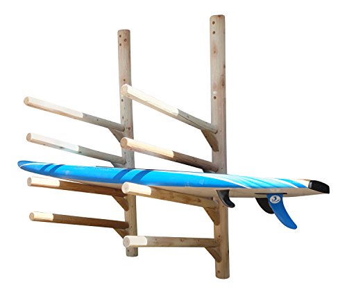 Log Kayak Rack 3 SUP Surfboard Plus 1 Kayak Wall Rack Canyon Brown