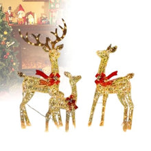 3Pcs Large Lighted Reindeer Christmas Decorations, 3D Yard Deer Decor Family Set for Indoor or Outdoor Yard Art- with Warm White LED Lights,Ground Stakes,Zip Ties 3