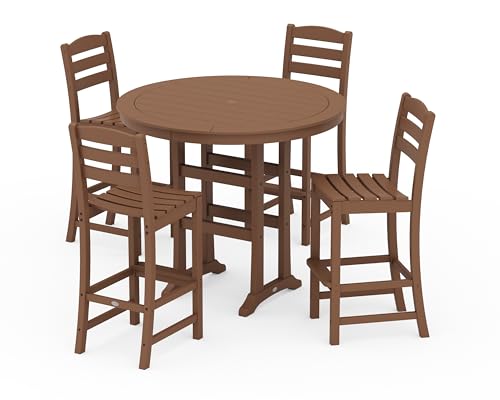 POLYWOOD® La Casa Café 5-Piece Side Chair Bar Dining Set in Teak