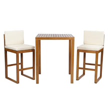 Christopher Knight Home Gree Acacia Wood Patio Bar Table and Chairs Set of 2, 3-Piece Wooden Outdoor Bar Set, Comfy Bar Stools Set of 2 with Bar Height Table, Teak+Beige