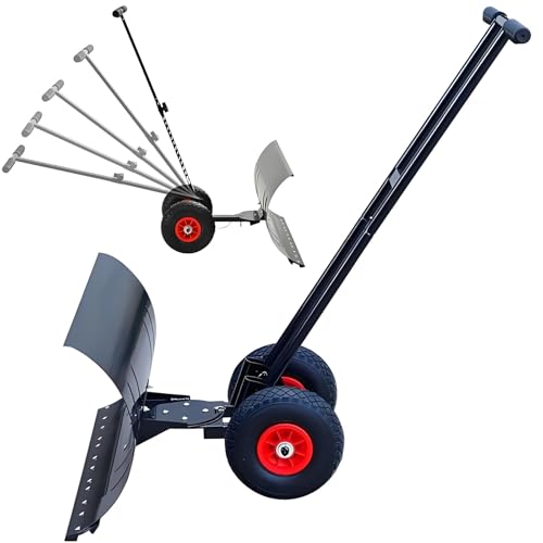Eoweiot Metal Snow Shovel with Wheels, Multi-Season Heavy Duty Stone Shovel – 29-Inch Steel Plow,Use for Snow, Gravel, Sand and Chips