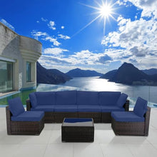 CHABATREE 7-Piece Rattan Outdoor Patio Furniture Set Dark Blue
