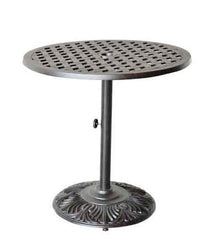 Palm Tree Outdoor Patio 3pc Set Pedestal Bar Table 30" Dark Bronze Cast Aluminum, Walnut Cushions
