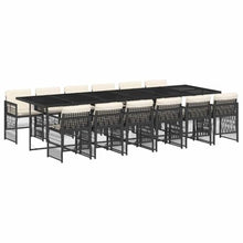 XHNIFBN 13 Piece Garden Dining Set with 129.9 Inch Table and 12 Chairs, Black Poly Rattan Wicker Outdoor Furniture Set with Cream White Cushions for Patio, Backyard, and Deck