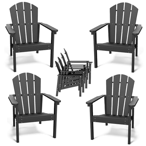 FOLAWO Adirondack Chair Set of 4, HDPE Outdoor Fire Pit Chairs, Black