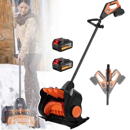 aromaoveite Snow Blower Cordless, 21v Battery Powered Snow Thrower,Handheld Electric Shovel with 2 Battery/1charger,Brushless Motor, 41cm Width&15cmdepth,3-Speed Control,Handle 180° Rotates,Orange
