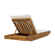 Merax 2 PCS Outdoor Lounge Chaise with 2-Fold Thin Cushions, Teak Finish Acacia Wood Lounge Chair Lounge with Cream Cushion for Outdoor Furniture Pool Lawn Deck(Shipped in 2 Boxes)