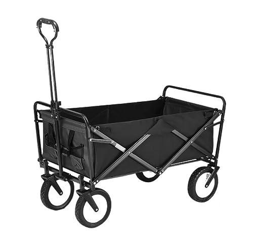 BIOMICE Collapsible Wagon Folding Wagon Heavy Duty Garden Trolley Cart with 4 Wheels Shopping Cart for Outdoor Camping Beach Supermarket Garden Cart(B-Black)
