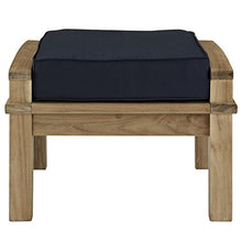 Modway Marina Outdoor Patio Teak Ottoman, Natural Navy