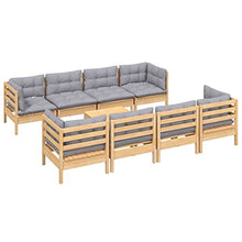 Heofavd 9-Piece Grey Garden Lounge Set, Solid Pinewood Outdoor Sectional Sofa, 100% Polyester Cushions, Modular Balcony Furniture for Patio, Backyard, Terrace