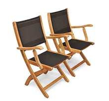 Teak Folding Chair with arms Sling Seat - Pair (Black)