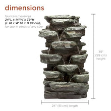 Alpine Corporation WIN930 Outdoor Multitiered Cascading Rock Garden Water Floor Fountain with LED Lights, 39" H, Green
