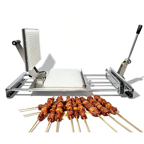 8/12 Hole Stainless Steel Meat Skewer Machine, Manual Bbq Bamboo Skewer Meat Making Machine, Adjustable Design, Fits All-length Bamboo/metal Skewers, For Outdoor Picnic 8 skewers