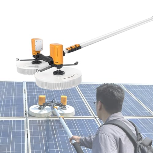 11Ft/18Ft/24Ft Glass Water Fed Pole Kit, Dual Heads Solar Panel Cleaning Brush, 4 Water Outlets, Cleaning Rotating Brush for Roof, Window, Photovoltaic Panel(Lithiumbattery-3.5m)