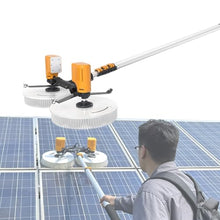 11Ft/18Ft/24Ft Glass Water Fed Pole Kit, Dual Heads Solar Panel Cleaning Brush, 4 Water Outlets, Cleaning Rotating Brush for Roof, Window, Photovoltaic Panel(Lithiumbattery-3.5m)