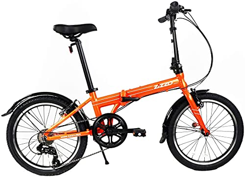 ZiZZO Via 20" Folding Bike Lightweight Aluminum Frame Shimano 7-Speed Metallic Orange