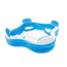 Inflatable Family Swimming Pool with Back Seat Family Lounge Pool Transparent Thickened Wading Pool Blue for Adult Child (229x 229x56cm)