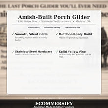 4 FT NATURAL Porch MISSION Glider Cupholders Bench for 2 Person, Amish-Made Pine Wood Patio Glider, Smooth Glide, Balanced Construction, Even Weight Distribution, Relaxed Seating Angle, Made in USA
