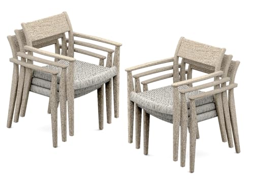 TeakFurnitureOutlet Qty 6 - Grade-A Teak Wood Luxurious Solo/Single Amilo Weathered Teak Stacking Arm Chairs #96AMAA