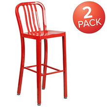 Flash Furniture Gael Commercial Grade 2 Pack 30" High Red Metal Indoor-Outdoor Barstool with Vertical Slat Back