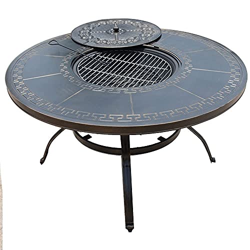 Outdoor Charcoal Grilled mesh cast Aluminum Round fire Pit Table Multifunctional anticorrosive one Table Dual Purpose Barbecue fire Pit