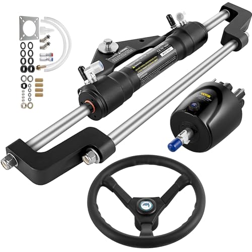 VEVOR Hydraulic Outboard Steering Kit 300HP with Helm Pump and Steering Wheel Black