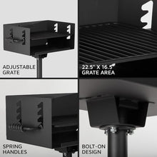 Ash & Ember 384 Sq. In Park-Style Charcoal Grill, Single Post Barbeque Grill, Adjustable Grate Height with Spring Handles, Outdoor Camping & Backyard BBQ Cookout