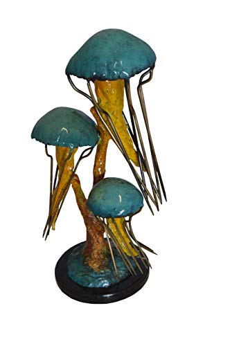 NIFAO Jellyfish on Marble Base Small Bronze Statue, 12" L x 10" W x 22" H