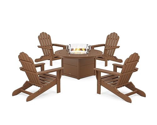Trex Outdoor Furniture 5-Piece Monterey Bay Folding Adirondack Conversation Set with Fire Pit Table Tree House