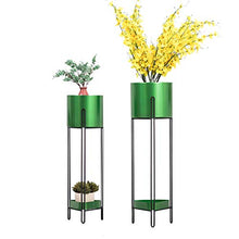 KAJIAO Outdoor Metal Flower Stand with Planter Pot Indoor Balcony Decor Display Shelf Iron Art Herb Bonsai Rack for Living Room Garden Office Floor-Stand - Set of 2(Green)