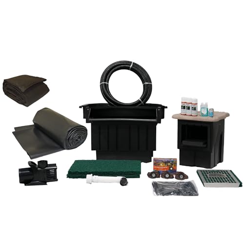 HALF OFF PONDS Pondbuilder Elite 10000 Mega Pond Kit with 30" Waterfall, 10" Skimmer, Submersible Pump, 30x40 ft EPDM Liner Black