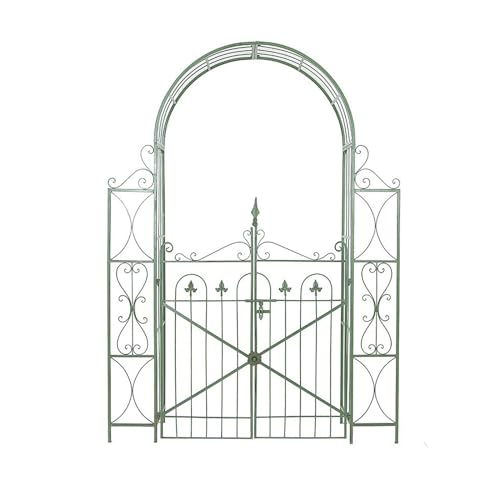OREKPOT Decorative Garden Arbor, Metal Pergola Arbor with Gate, Wedding Arch for Party Ceremony Climbing Plant Lawn Patio Birthday Bridal Party，180cm/70.9in