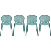 2xhome Set of 4 Patio Dining Chairs | Modern Stackable Outdoor Pool Side Chair | Weather Resistant Plastic for Yard, Porch, Balcony, Kitchen, Teal