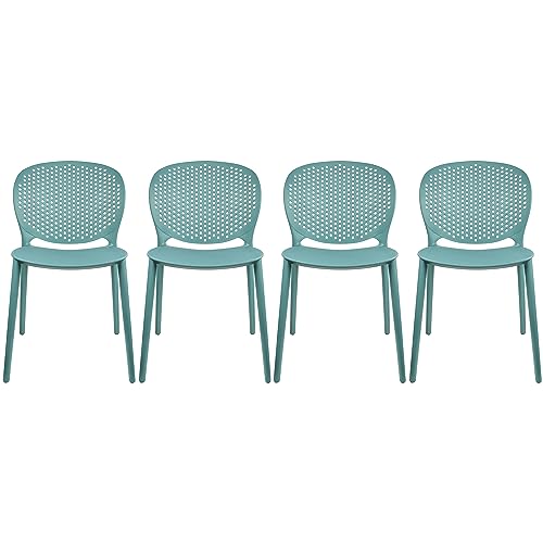 2xhome Set of 4 Patio Dining Chairs | Modern Stackable Outdoor Pool Side Chair | Weather Resistant Plastic for Yard, Porch, Balcony, Kitchen, Teal